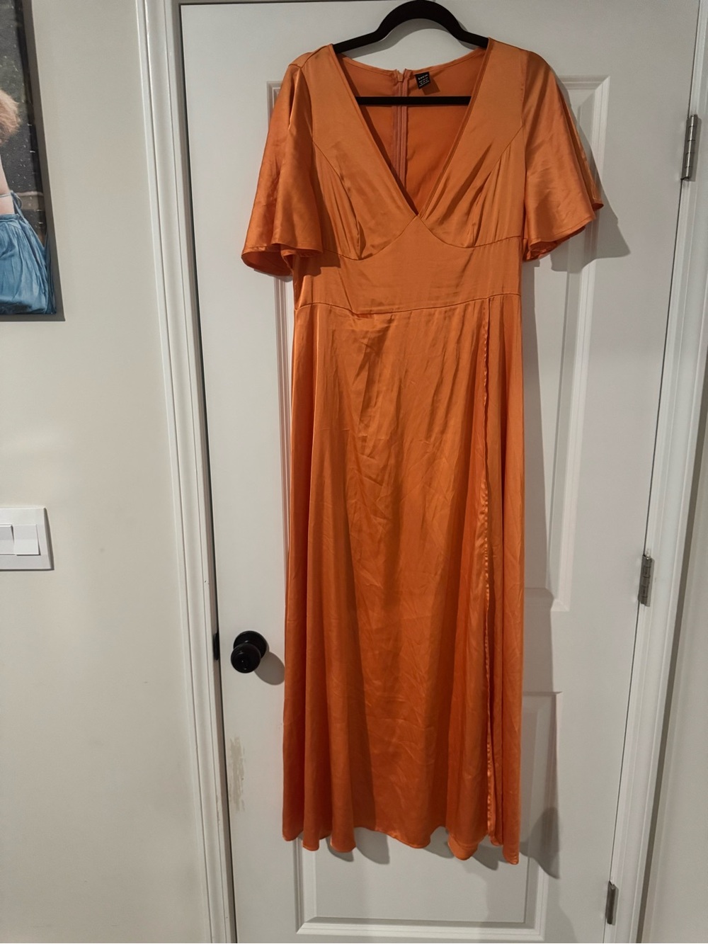 SHEIN Orange V-Neck Flutter Sleeve Maxi Dress